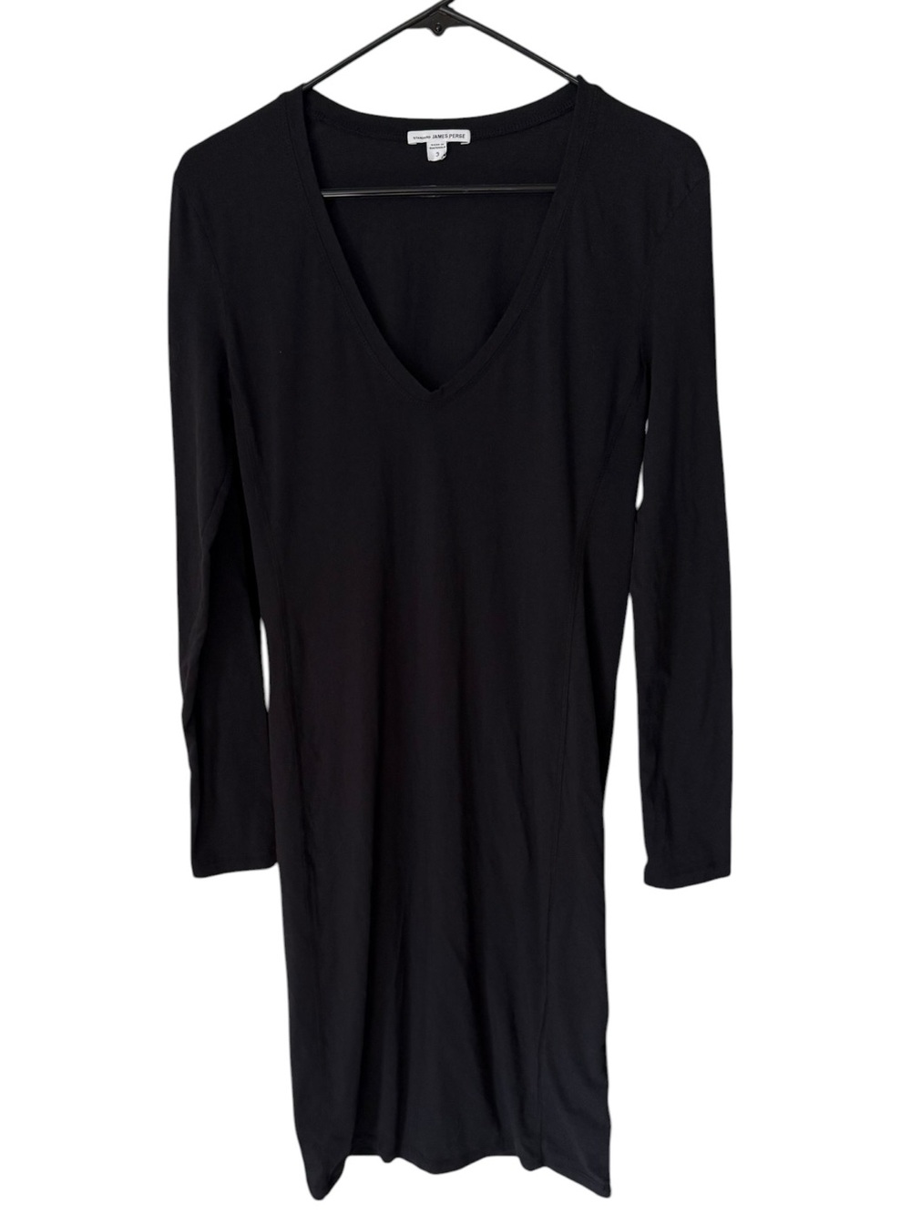 Standard James Perse Deep V-Neck T-Shirt Black Dress Size 3/Large - Picture 3 of 6